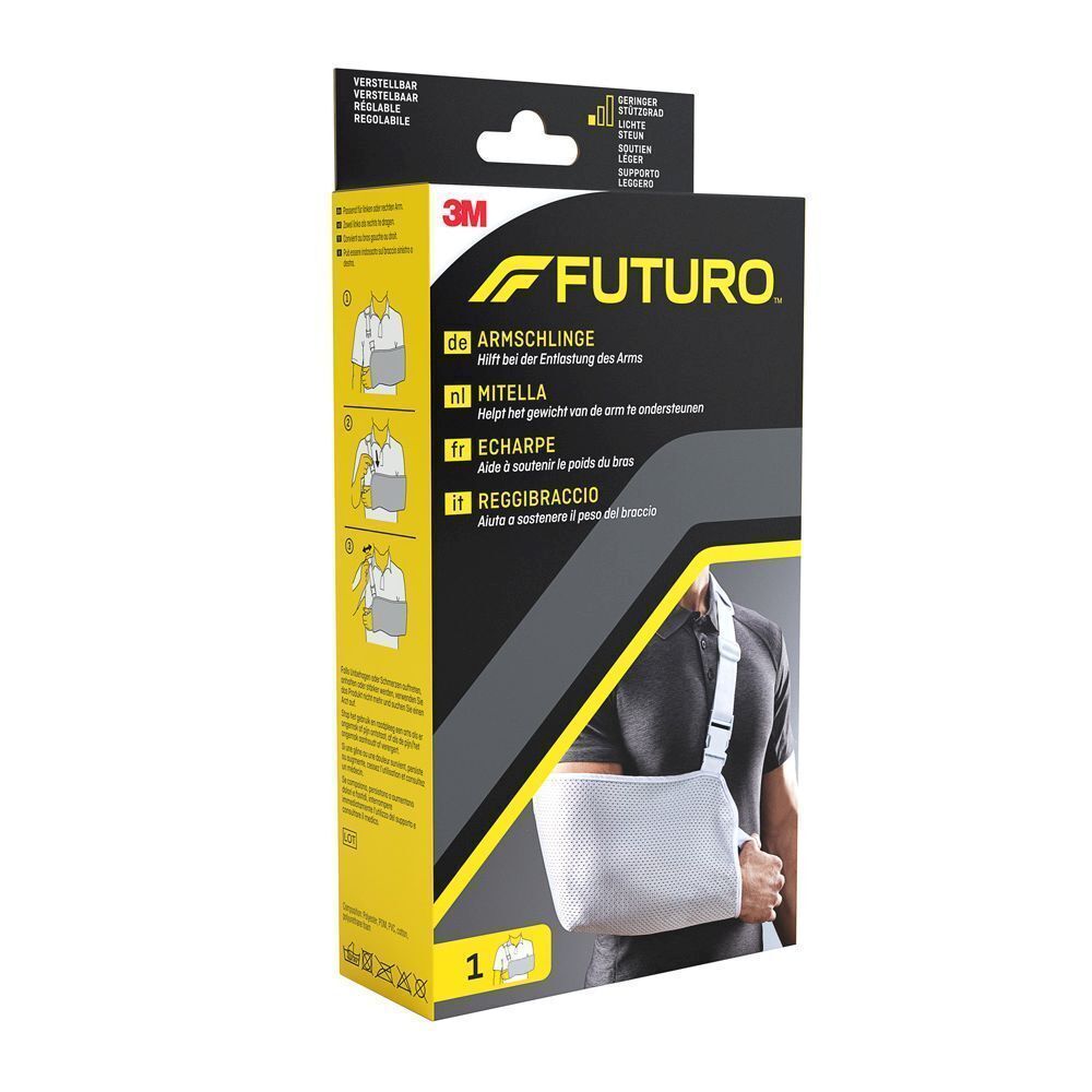 Emballage d'écharpe FUTURO, face avant avec illustration du produit et instructions d'utilisation.