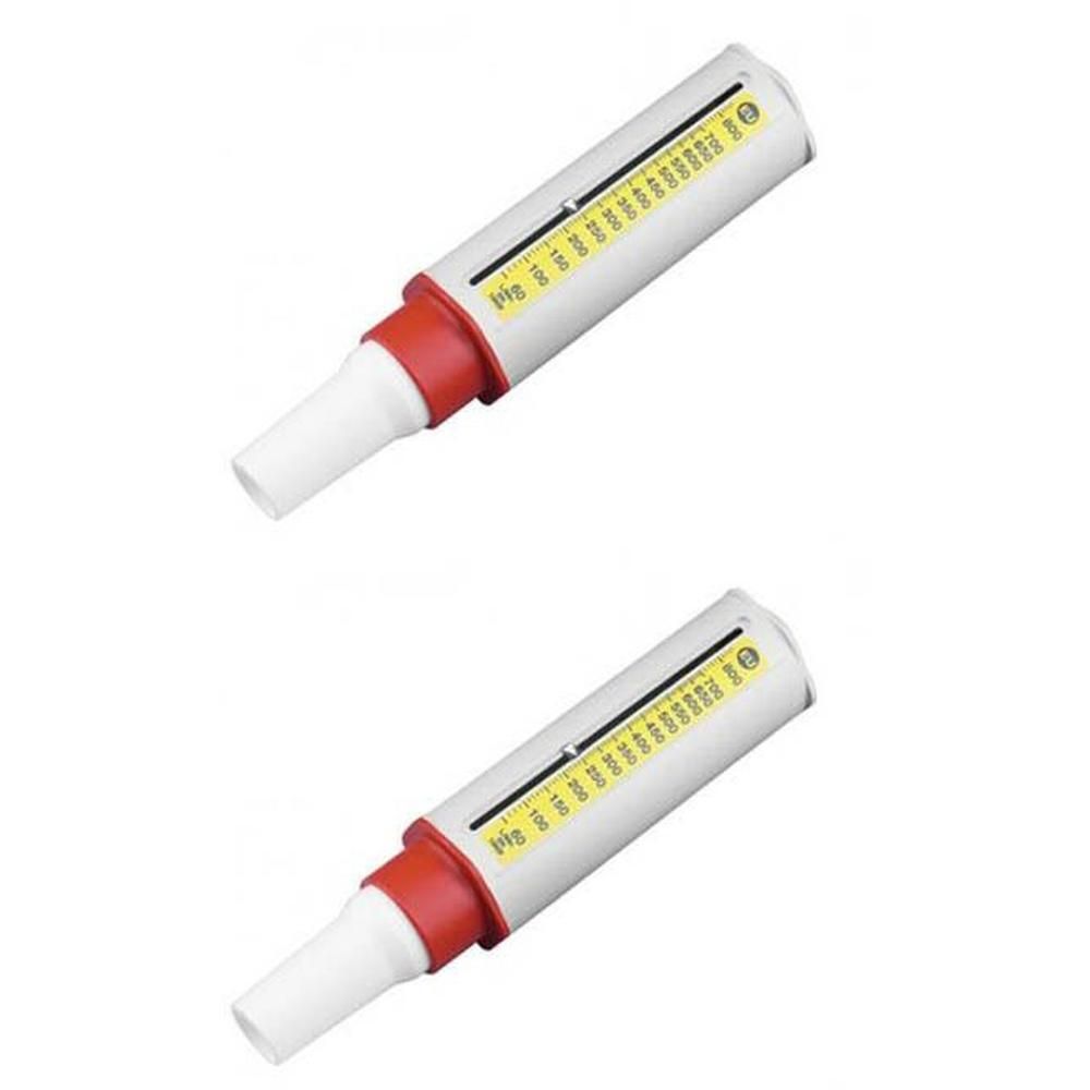 Deux débitmètres de pointe blancs avec embout rouge et échelle.