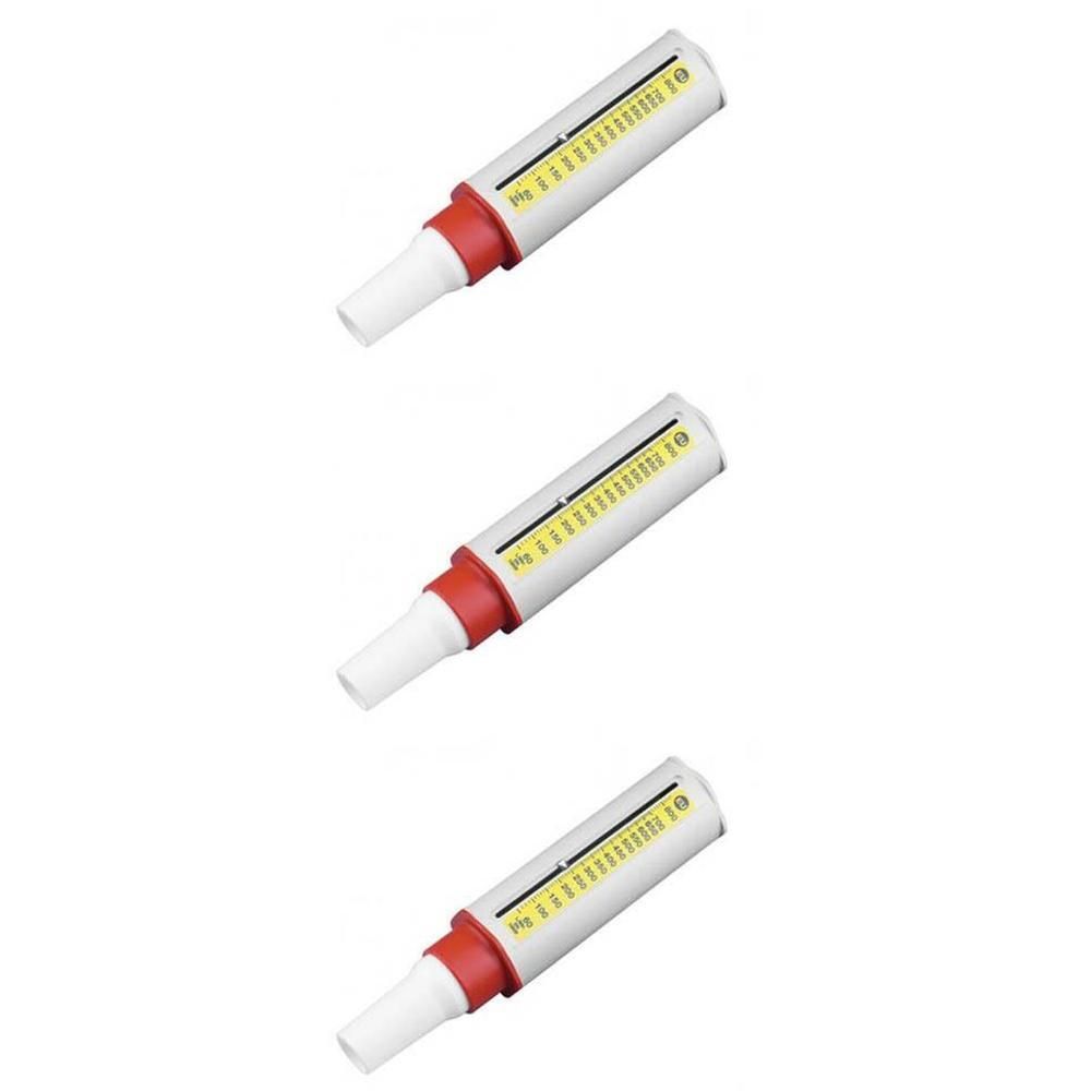 Trois débitmètres de pointe avec échelle de 0 à 10. Corps blanc, anneau rouge, embout blanc.