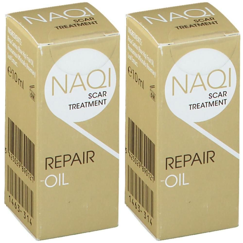 Twee verpakkingen NAQI® Repair Scar Treatment Oil, elk 10ml.
