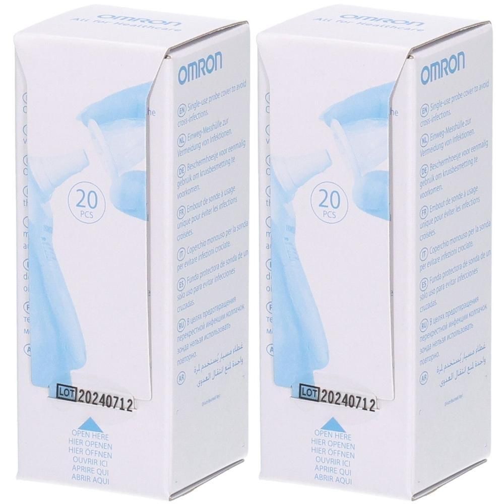 Deux boîtes de 20 capuchons de sonde jetables pour thermomètre auriculaire OMRON.
