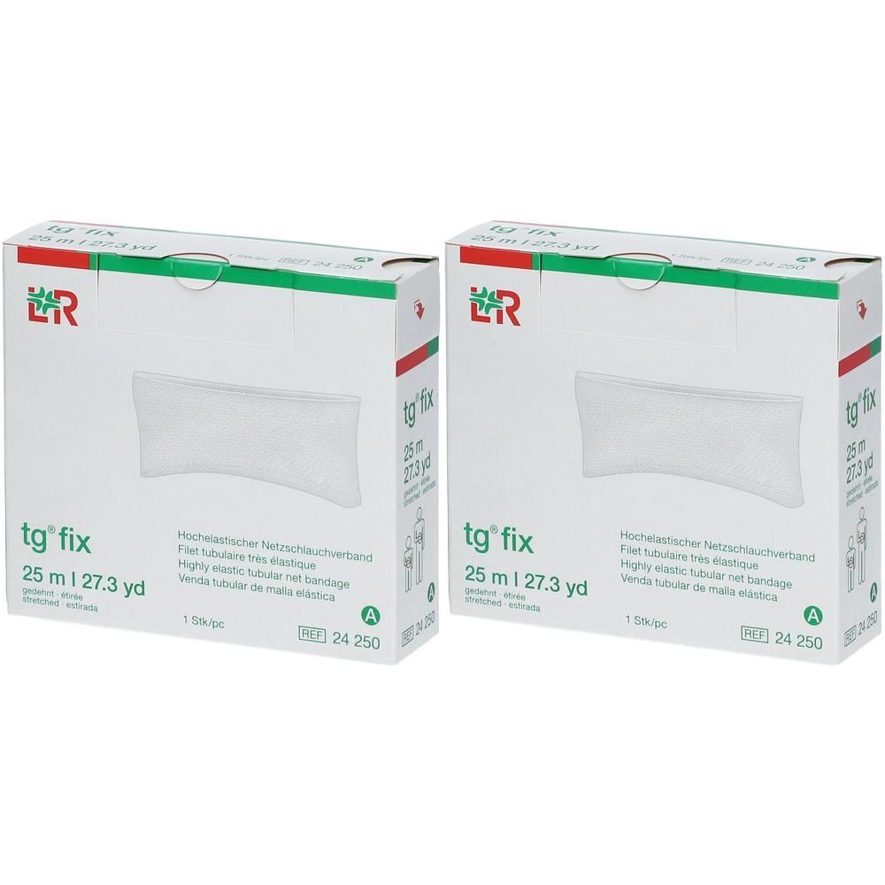 Twee verpakkingen Tg-Fix, zeer elastisch buisverband, 25 m lang.