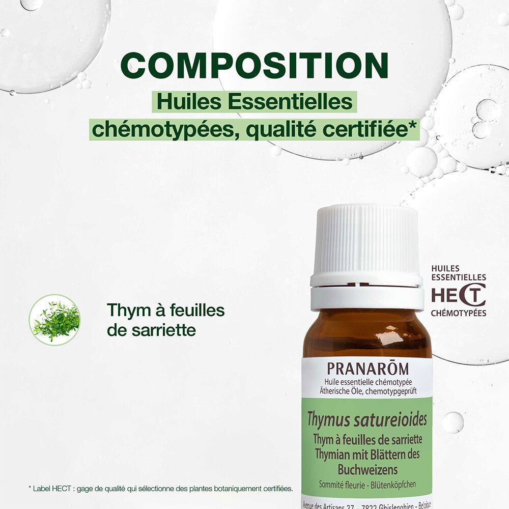 Flacon d'huile essentielle Pranarôm Thym à feuilles de sarriette, qualité HECT.