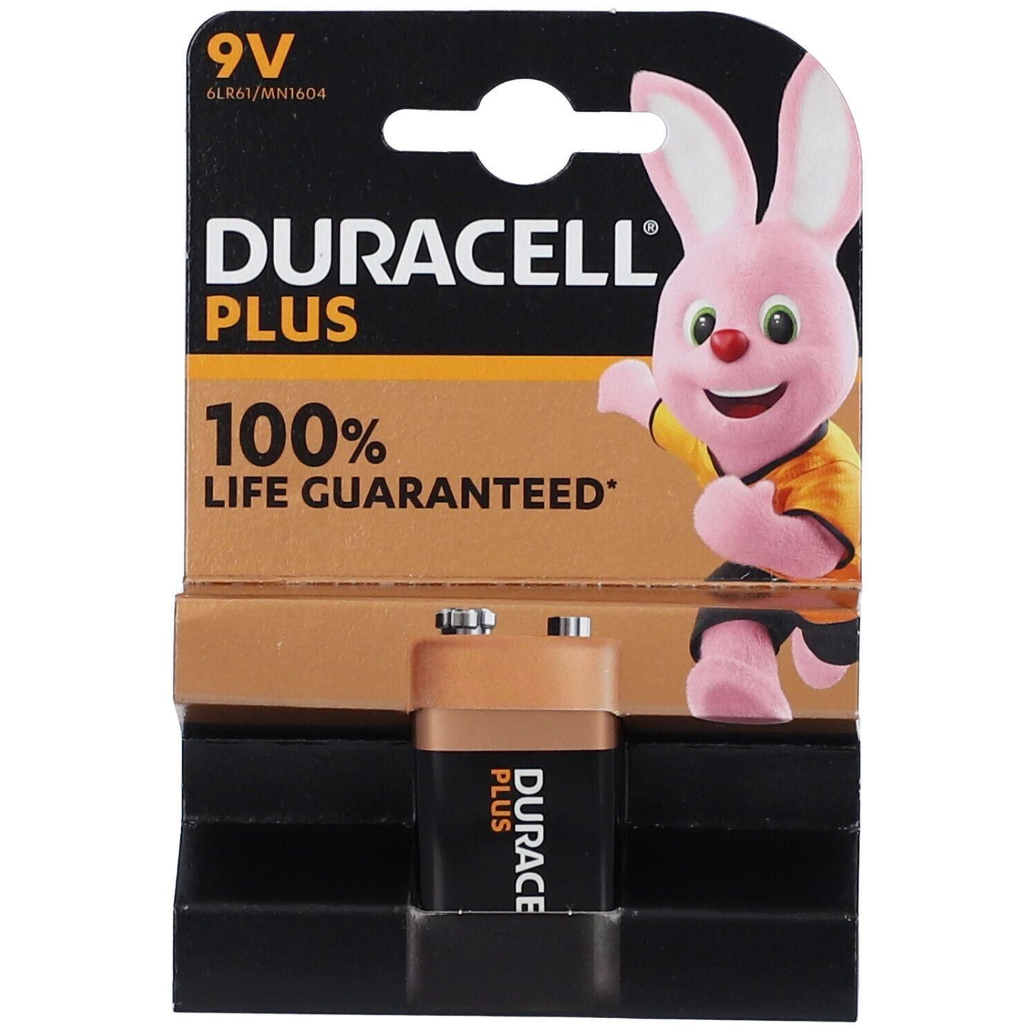 Duracell 9V batterij (6LR61/MN1604) in blisterverpakking met Duracell-konijn.