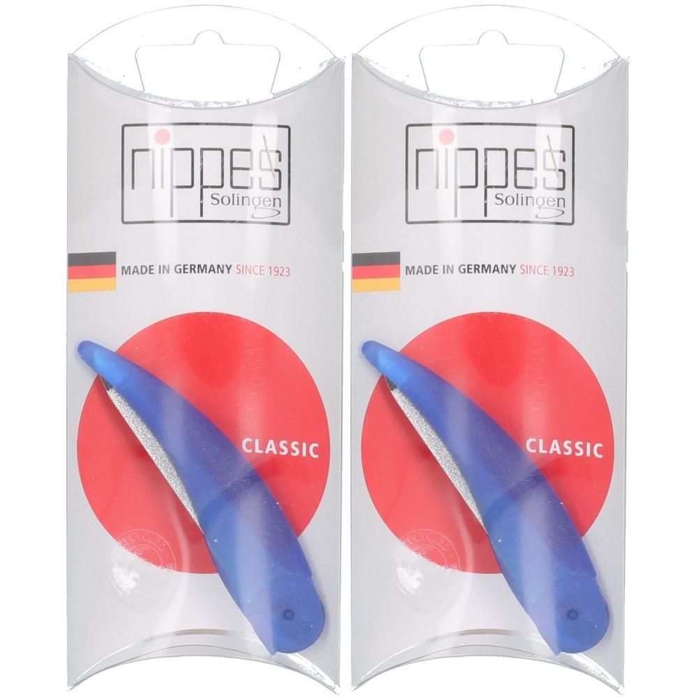 Deux limes à ongles bleues, design "Classic", inscription "Nippes Solingen", Made in Germany.