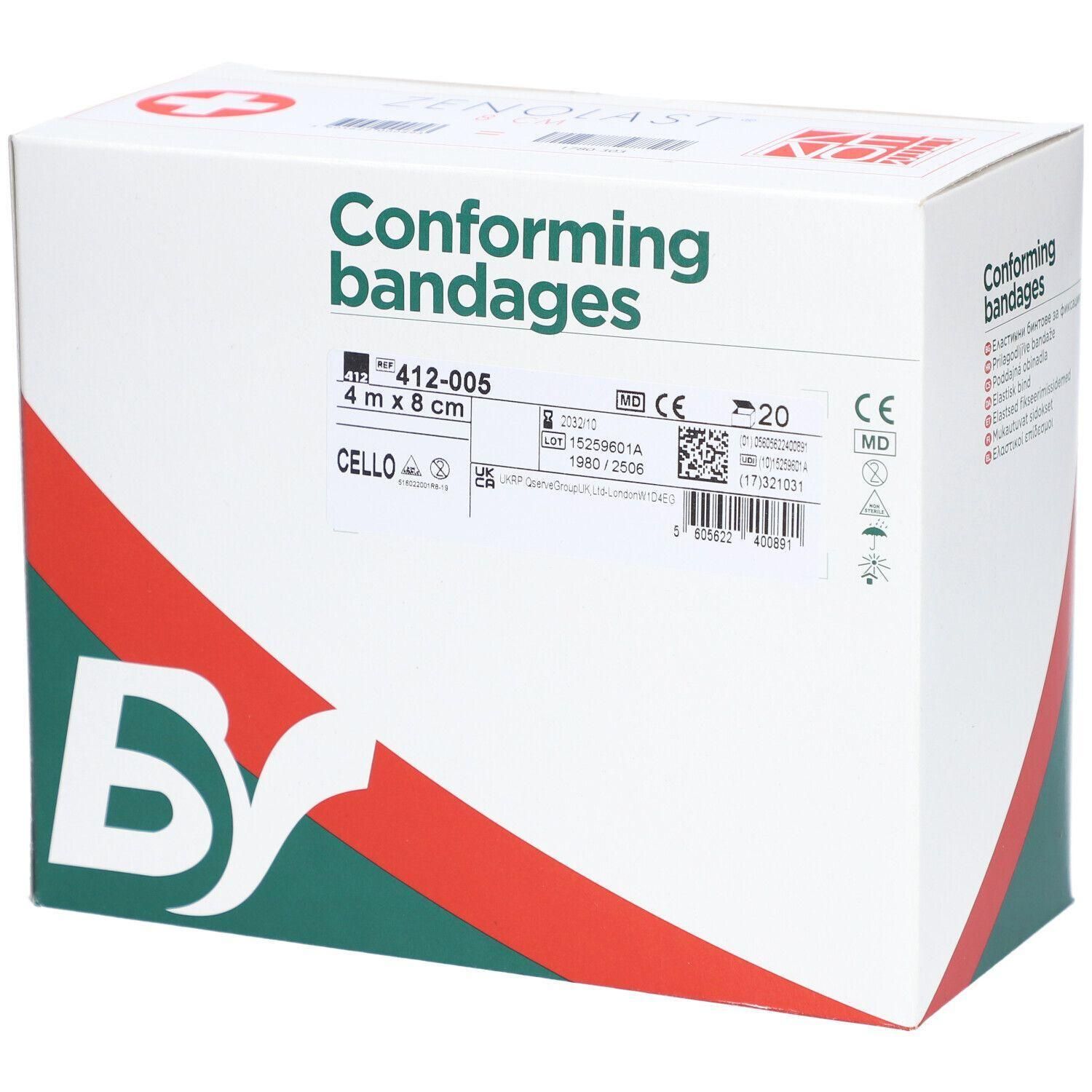 Emballage de bandages conformables, 4 m x 8 cm.