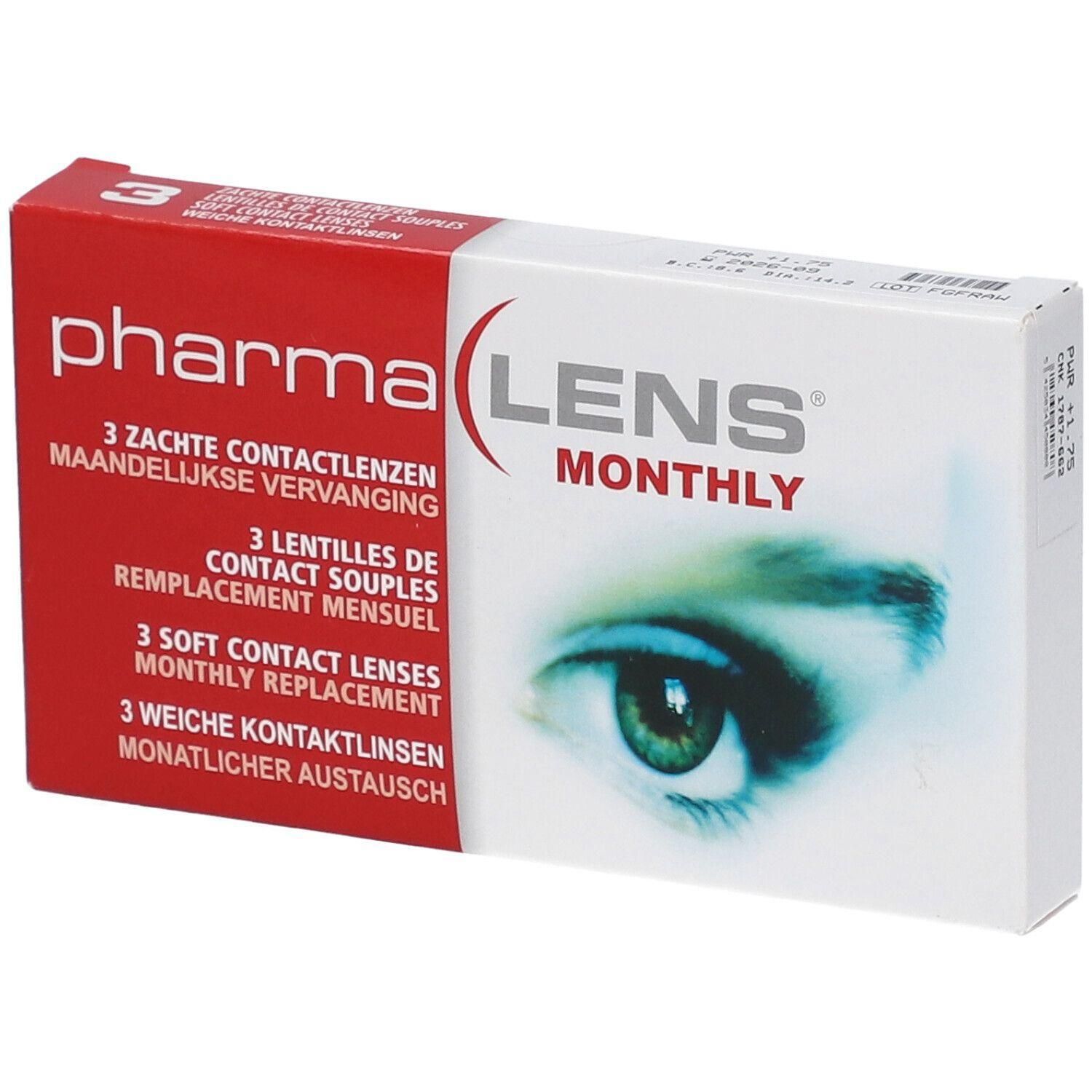 PharmaLens Lentilles Mensuelles: Boîte de 3 lentilles de contact souples pour remplacement mensuel.
