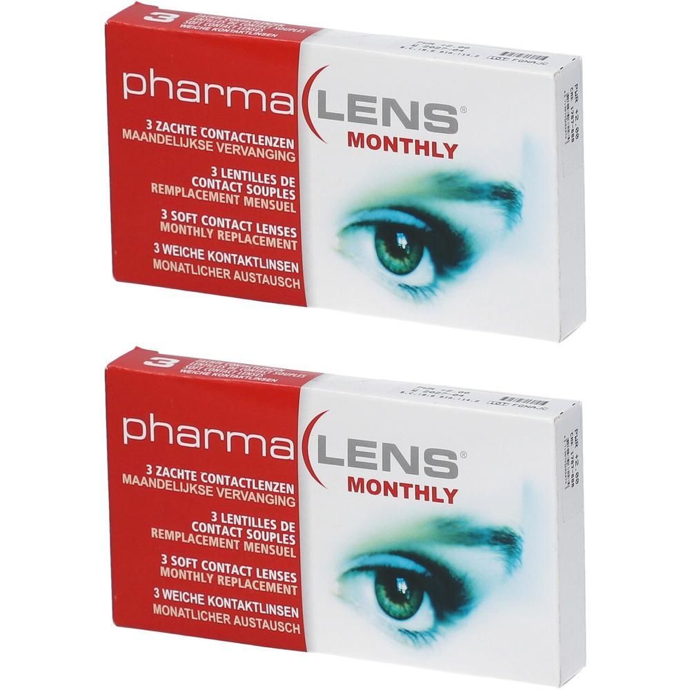 Twee pakken PharmaLens contactlenzen (3 lenzen per pak) voor maandelijkse vervanging.