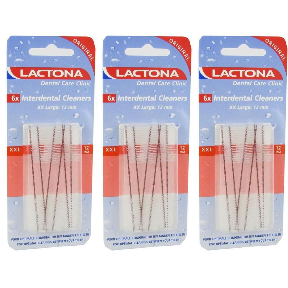 Drie pakken Lactona Interdental Cleaners, 6 stuks per pak, maat XXL, 12 mm.
