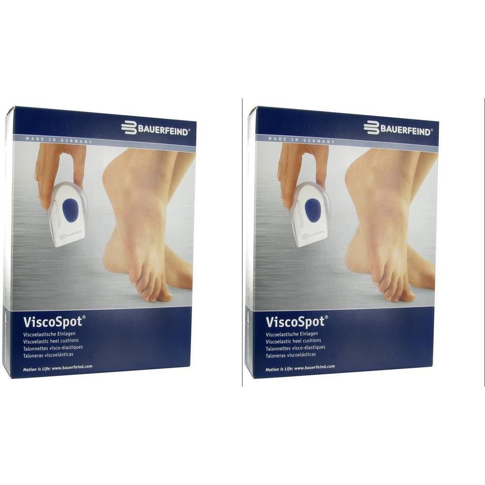 Deux boîtes de talonnettes ViscoSpot® viscoélastiques avec insert bleu.