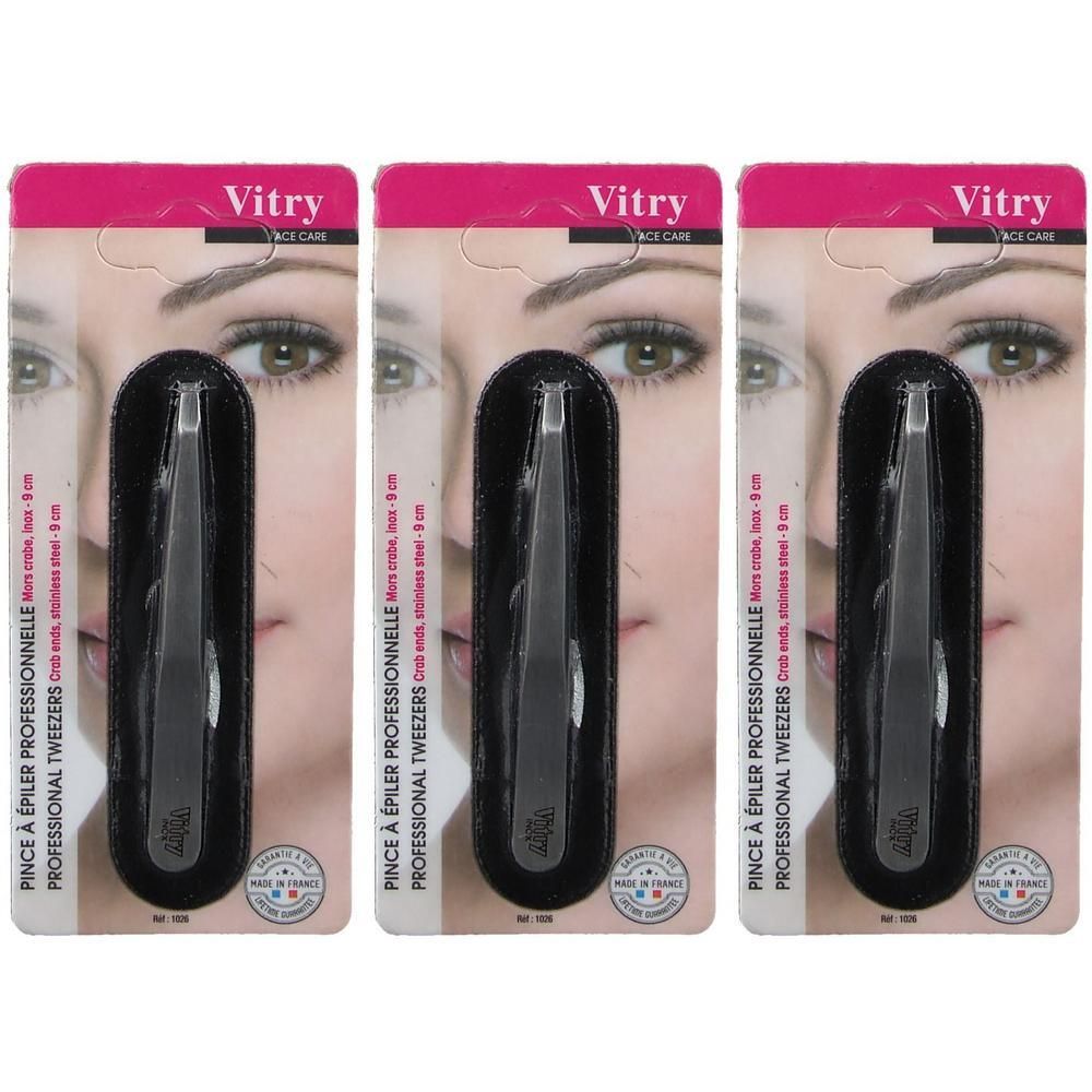 Vitry Pince à épiler professionnelle, 9 cm, acier inoxydable, avec étui.