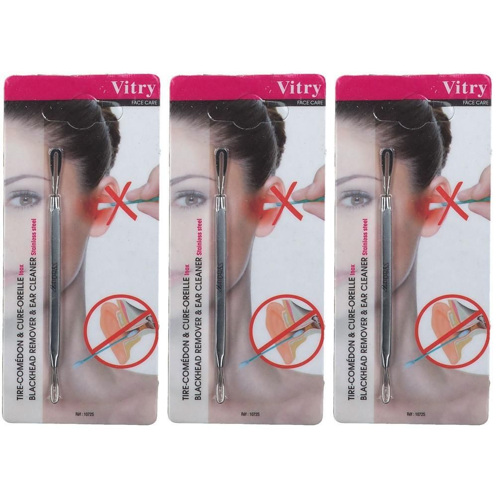 Vitry Tire-Comédons & Cure-Oreille Inox. Outil double face.