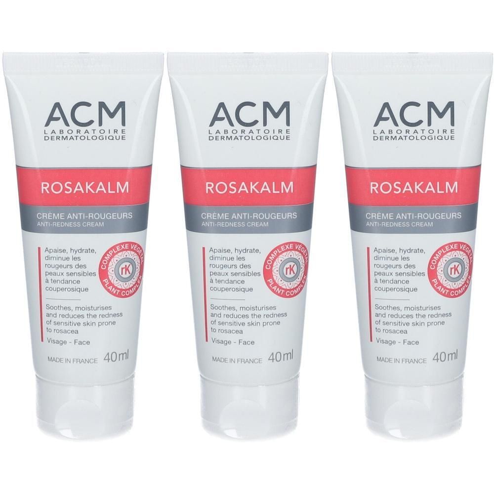 Trois tubes de crème anti-rougeurs Rosakalm ACM, 40ml chacun.
