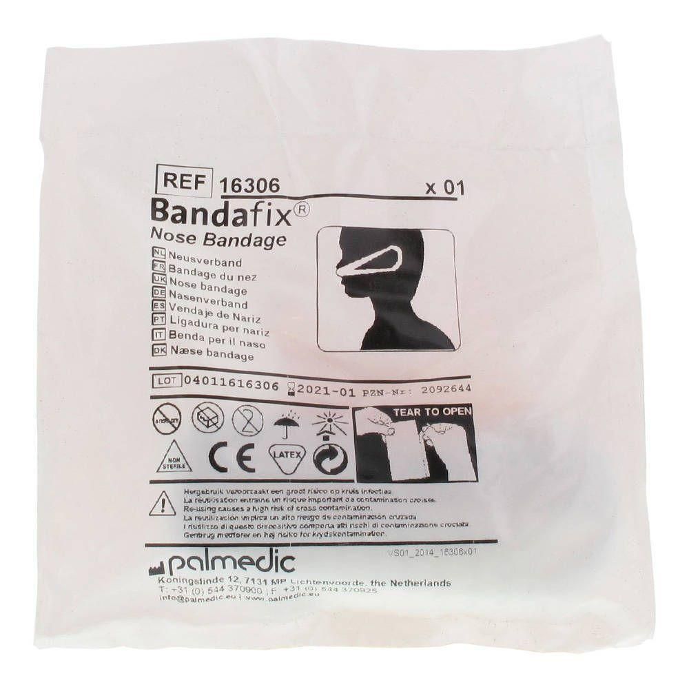 Emballage de Bandafix Nose Bandage, REF 16306. Comprend les symboles CE et Latex.