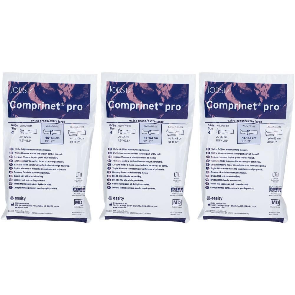 Trois paquets de bas de compression Comprinet Pro, taille 4, extra large.