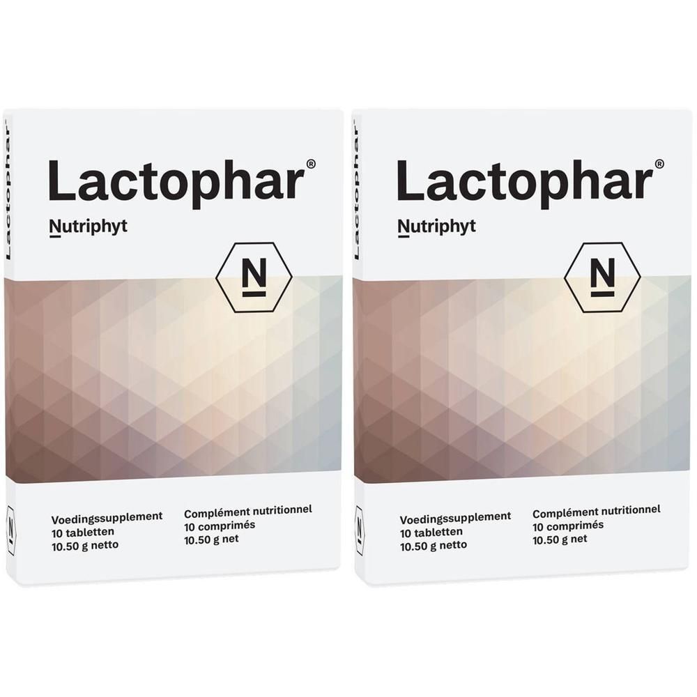 Twee verpakkingen Lactophar Nutriphyt voedingssupplement, 10 tabletten per stuk.