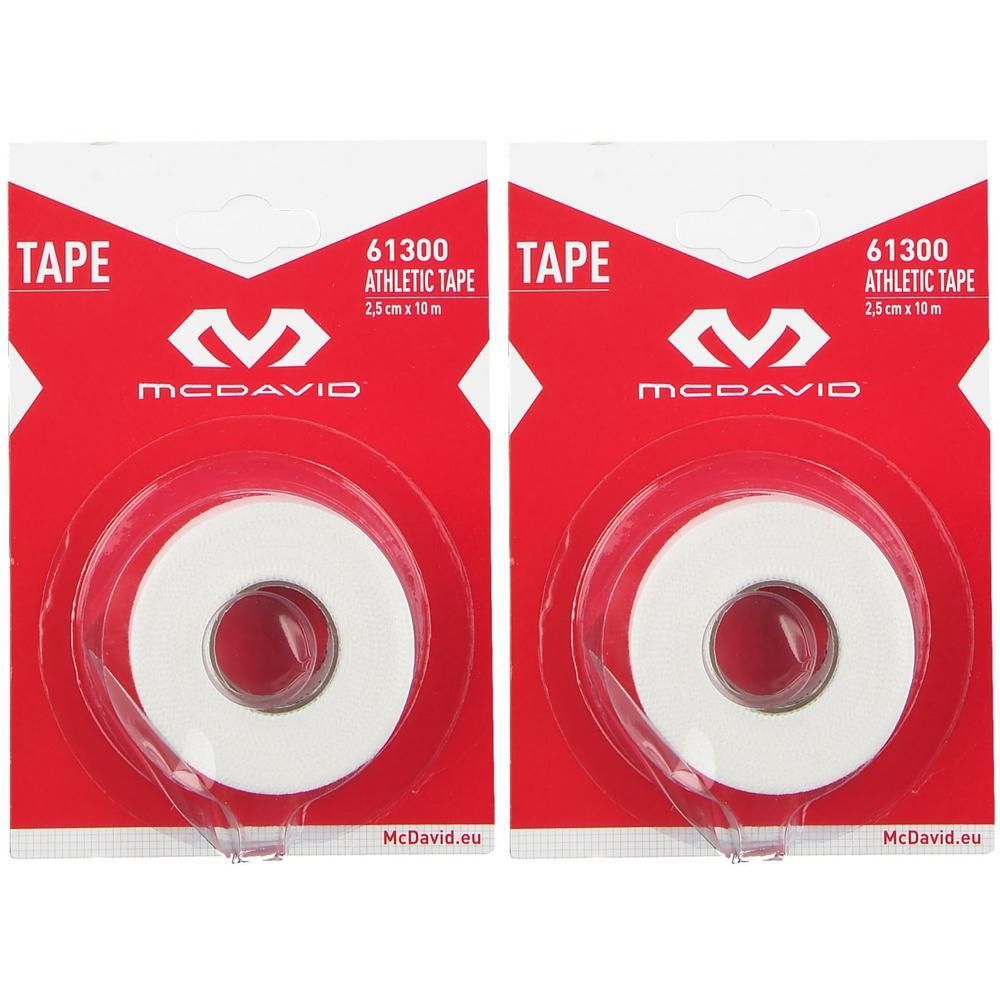Deux rouleaux de McDavid Athletic Tape, blanc, 2,5 cm x 10 m.
