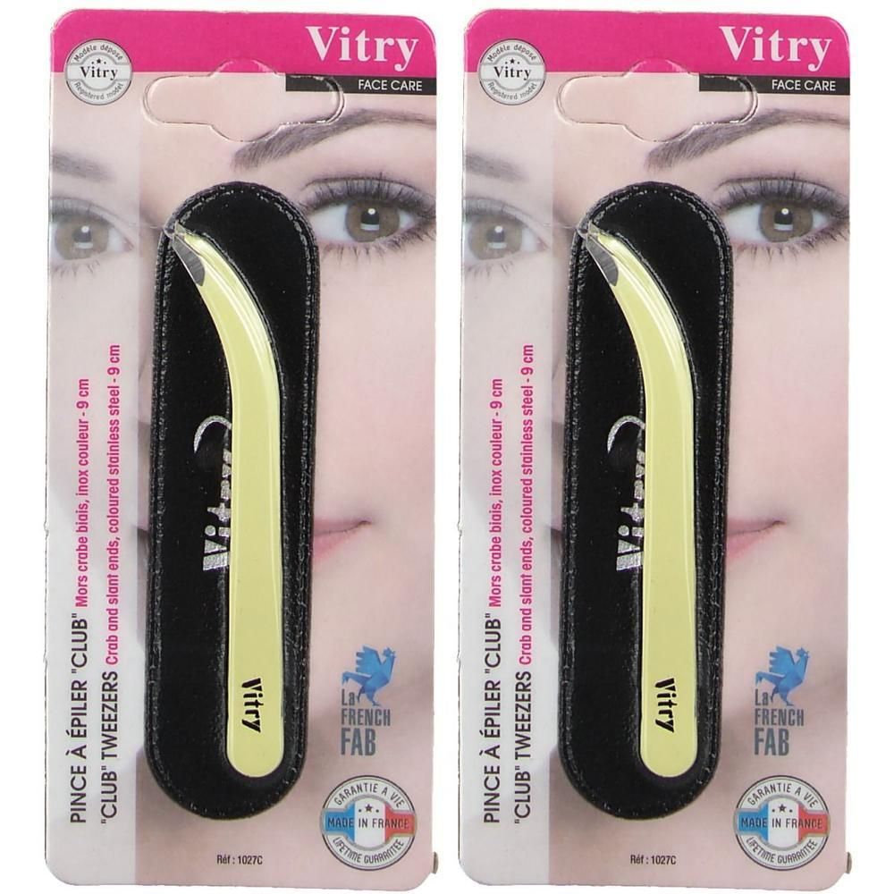 Pince à épiler Vitry Club, embouts biseautés, 9 cm, acier inoxydable coloré.