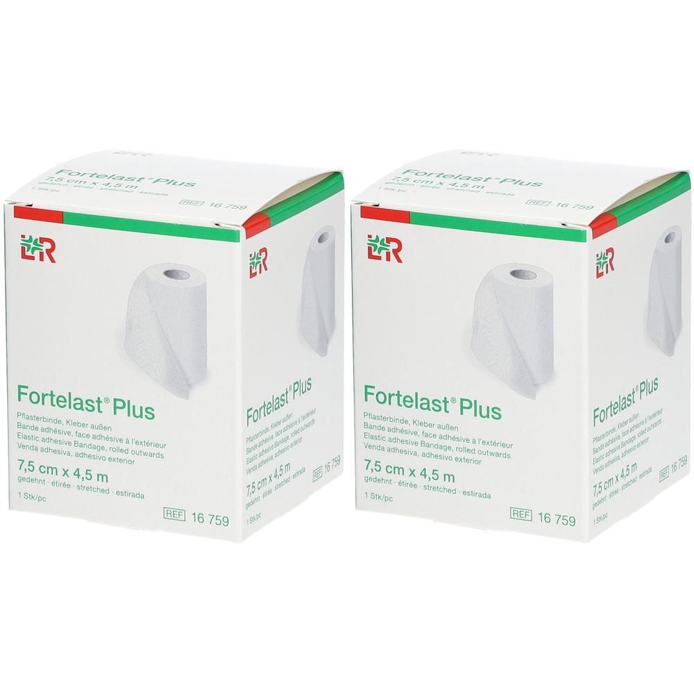 Deux boîtes de rouleau de bandage Fortelast Plus, 7,5 cm x 4,5 m.