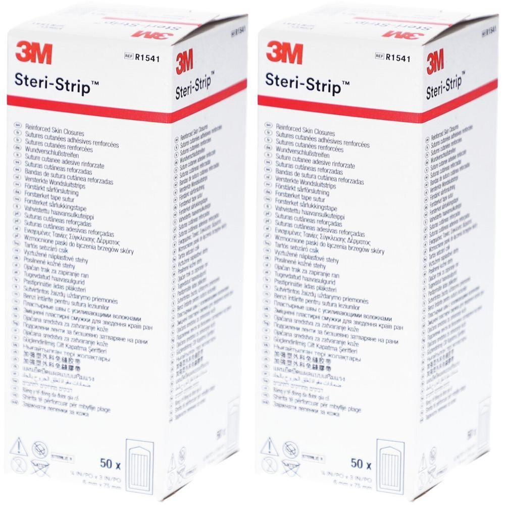 Twee pakken 3M Steri-Strip, versterkte huidsluitingen, 50 stuks per pak.