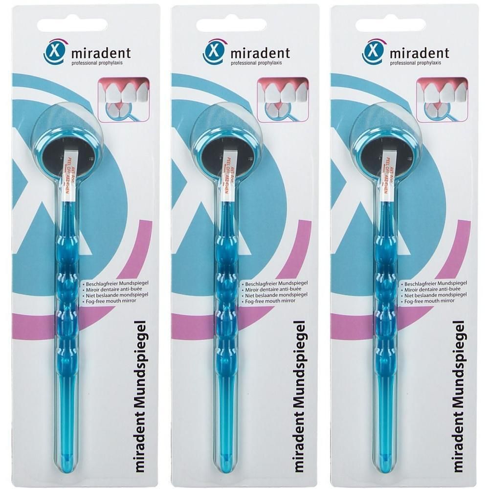 Aanloopvrije mondspiegel met blauw handvat.