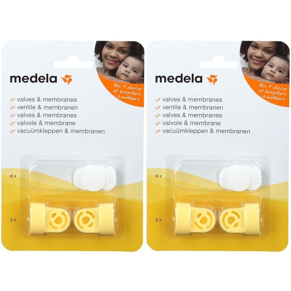 Medela pièces détachées : 2 clapets et 6 membranes pour tire-lait. Membranes blanches, clapets jaunes.