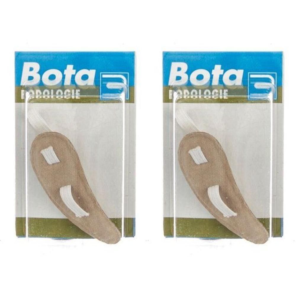 Deux coussinets Bota pour orteils en marteau, beiges, avec sangles, sous blister.