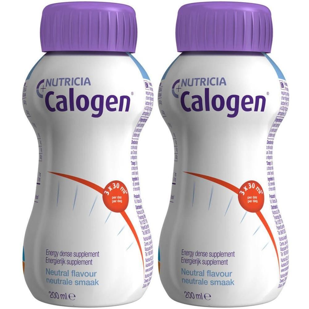 Deux bouteilles Nutricia Calogen, 200 ml, saveur neutre.