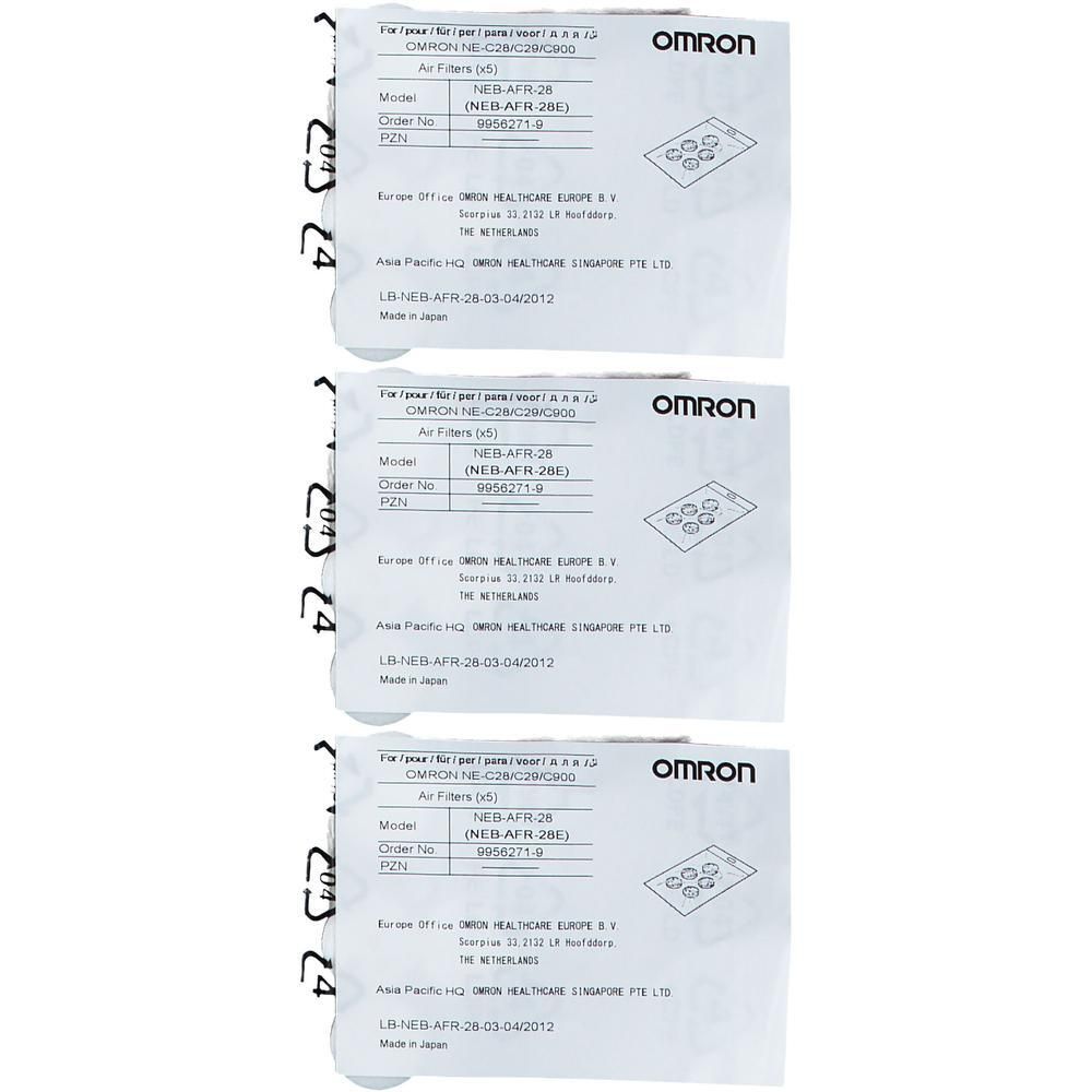 Drie pakken Omron luchtfilters voor vernevelaars C28/C29. Model NEB-AFR-28.
