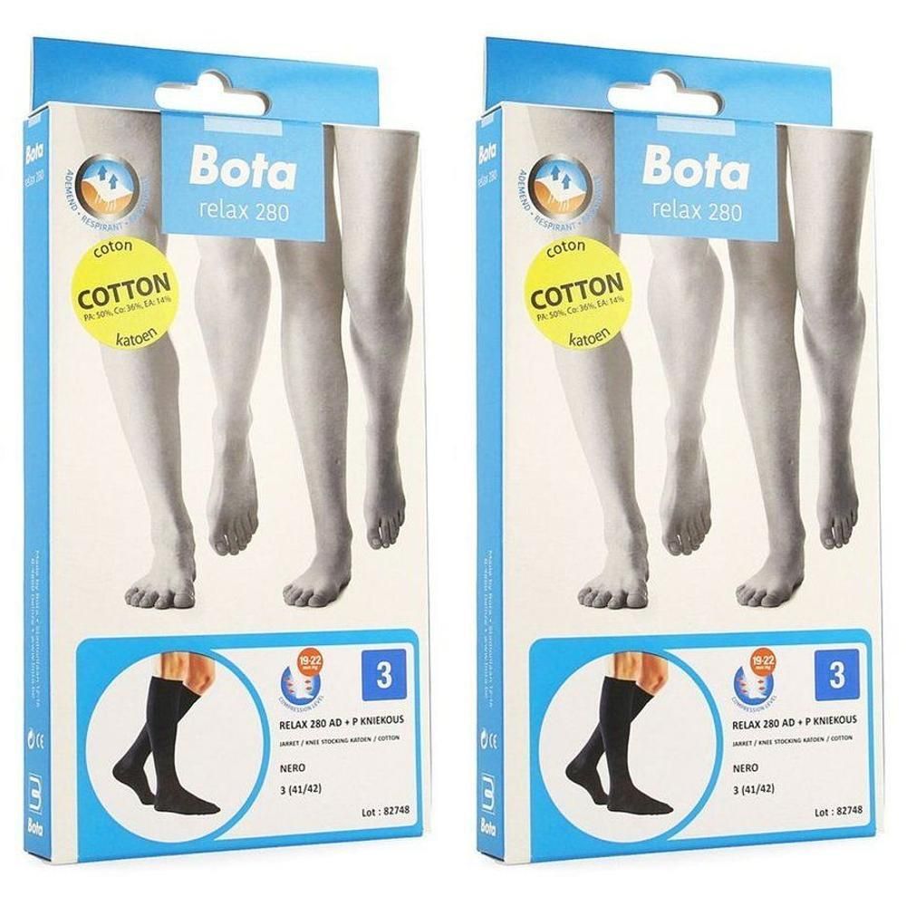 Twee pakken Bota Relax 280 compressiekousen, zwart, maat 3.