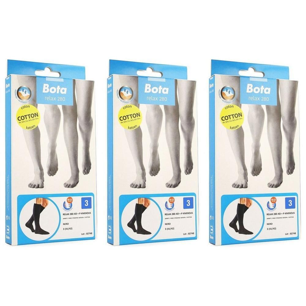 Trois paquets de bas de compression Bota Relax 280, noirs, taille 3.
