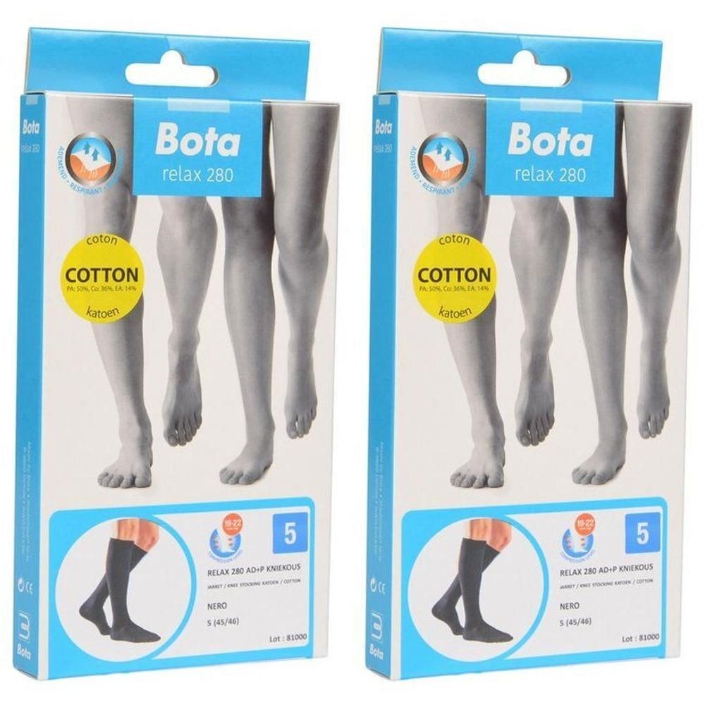Twee pakken Bota Relax 280 compressiekousen, zwart, katoen, maat 5.