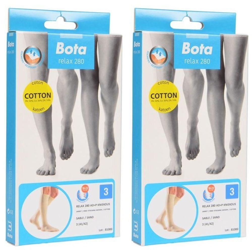 Deux paquets de chaussettes de compression Bota Relax 280 en coton, couleur sable, taille 3.