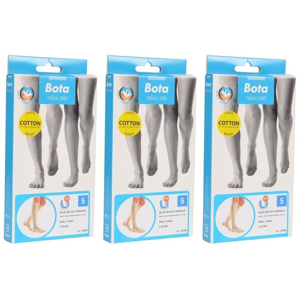 Trois paquets de bas de compression Bota Relax 280, couleur sable, taille 5.