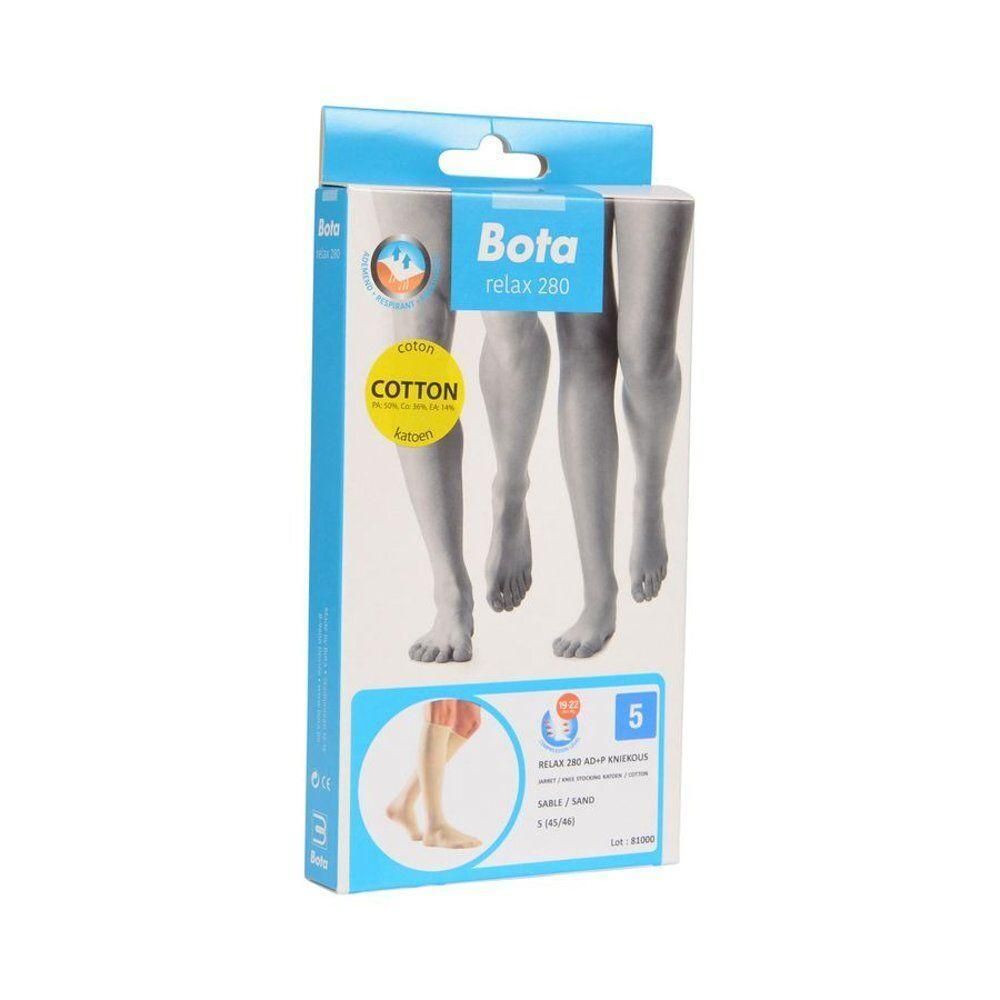 Emballage de bas de compression beiges, taille 5, avec inscription "Bota Relax 280".