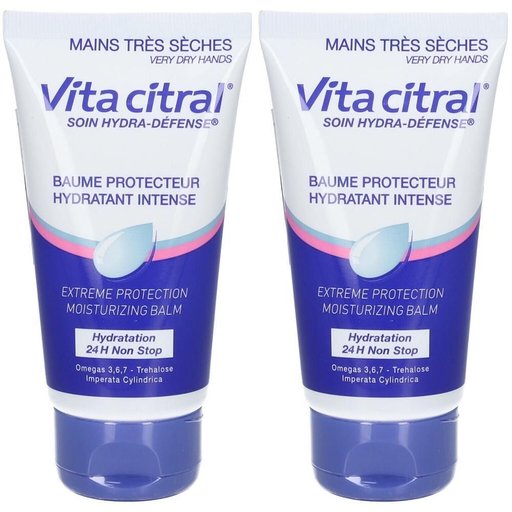 Deux tubes de baume protecteur hydratant intense Vita Citral pour mains très sèches.