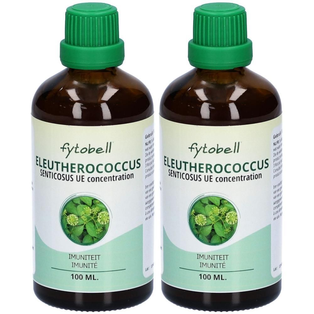 Twee flessen Fytobell Eleutherococcus Senticosus UE concentratie, elk 100 ml.
