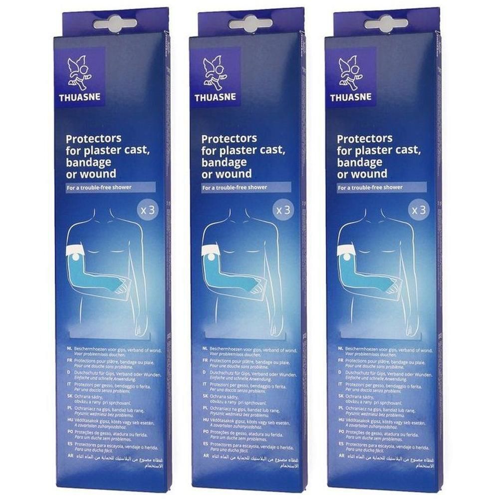 Trois paquets de protections Thuasne pour bras, plâtre, bandage ou plaie. Pour une douche sans souci.