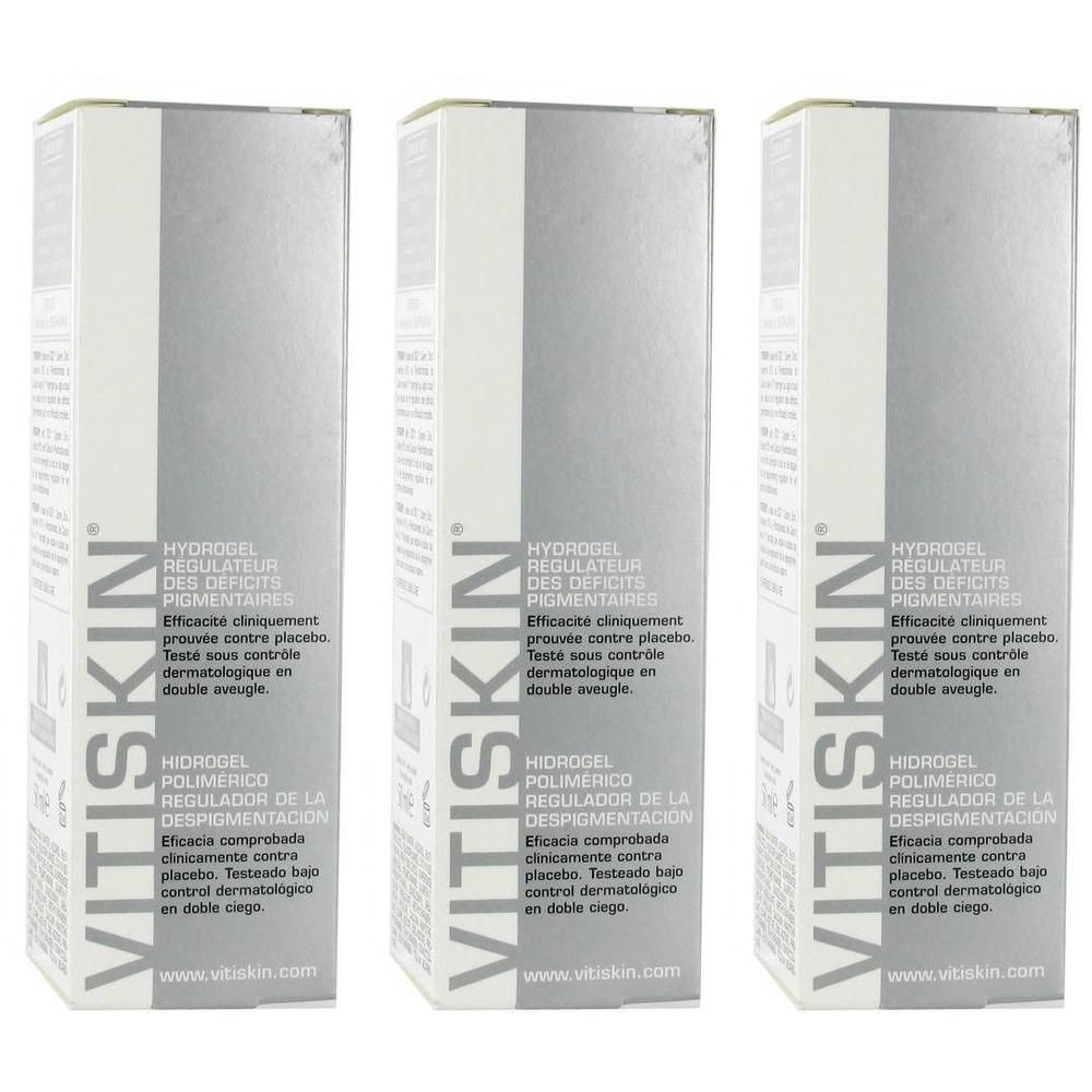 Drie verpakkingen Vitiskin Hydrogel voor regulatie van pigmentvlekken.