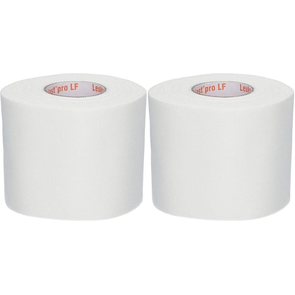 Deux rouleaux de ruban adhésif blanc avec l'inscription "Leukoplast® pro LF".