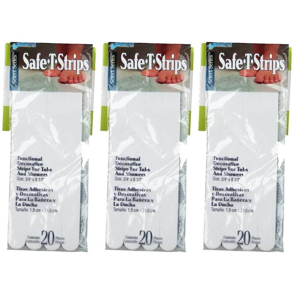 Trois paquets de Safe-T-Strips, 20 bandes par paquet. Bandes fonctionnelles et décoratives pour baignoires et douches.