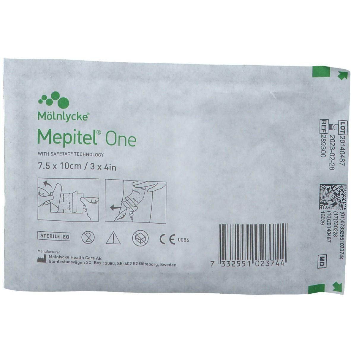 Pansement Mölnlycke Mepitel One, 7,5 x 10 cm, emballage stérile.