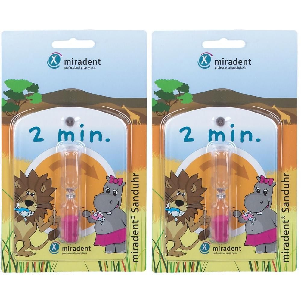 Deux sabliers de 2 minutes pour enfants avec motifs de lion et d'hippopotame.