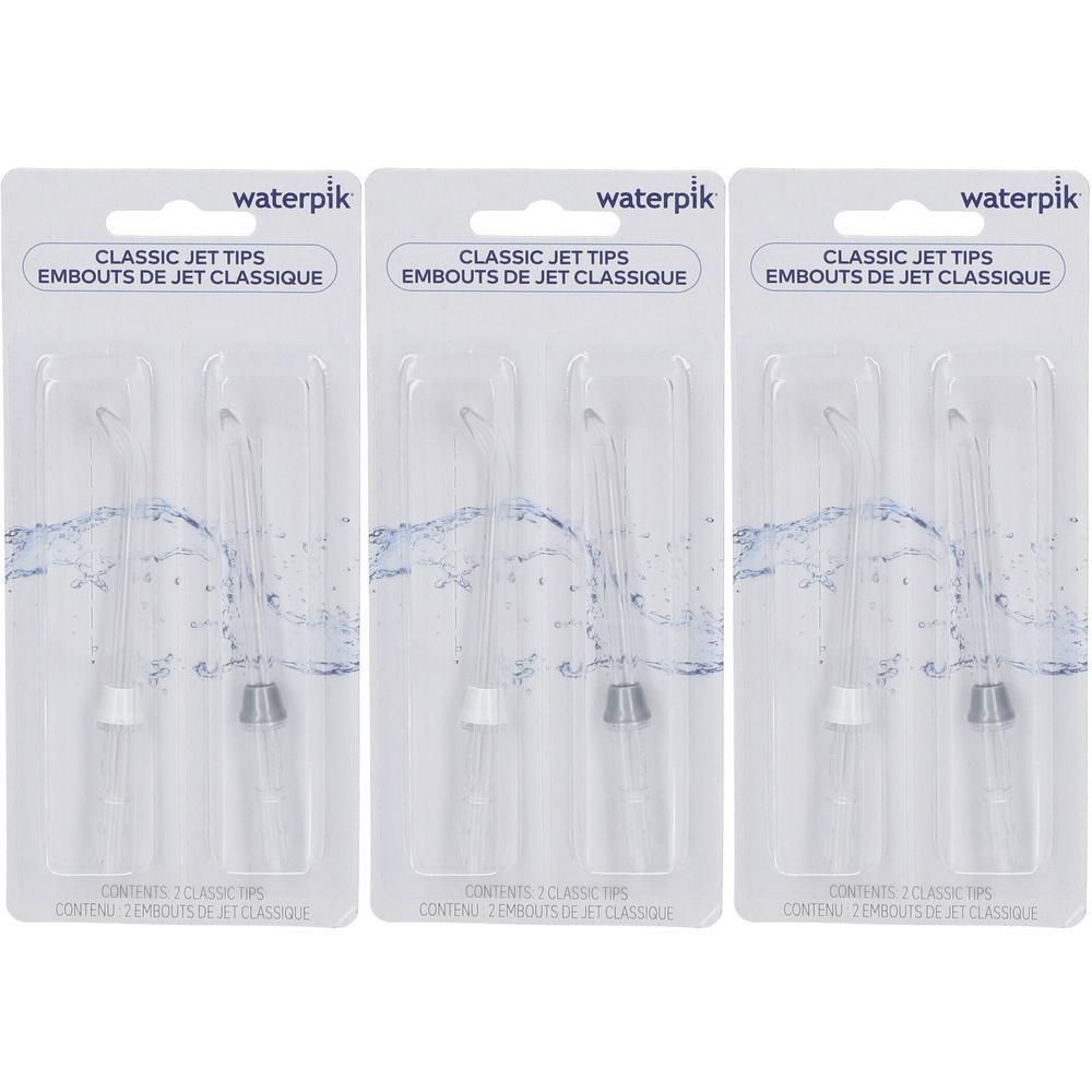 Drie verpakkingen met elk twee klassieke jet-tips voor Waterpik waterflossers.