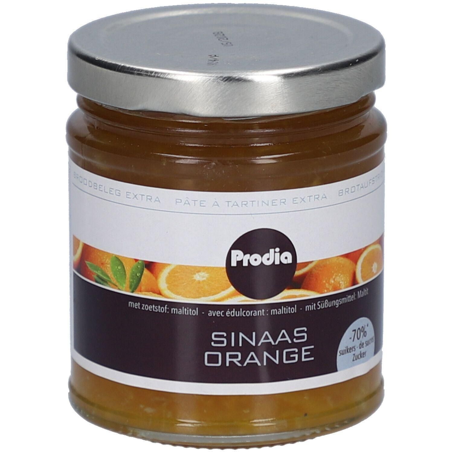 Tartinade Prodia Orange avec maltitol, réduite en sucre.