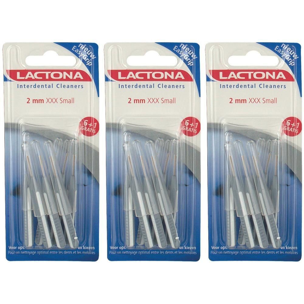 Drie pakken Lactona Interdental Cleaners, 2 mm XXX Small, met Easy Grip.