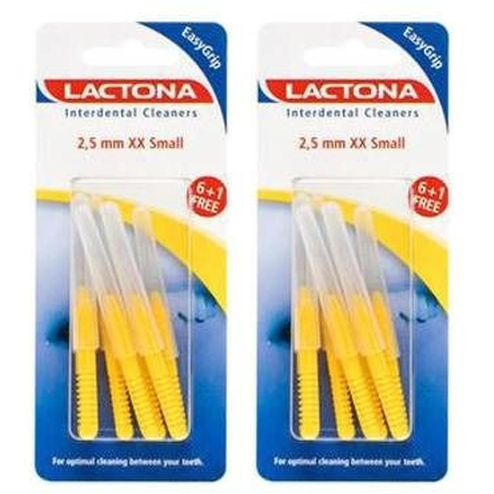 Twee pakken Lactona interdentale borsteltjes, 2,5 mm XX Small, met EasyGrip.