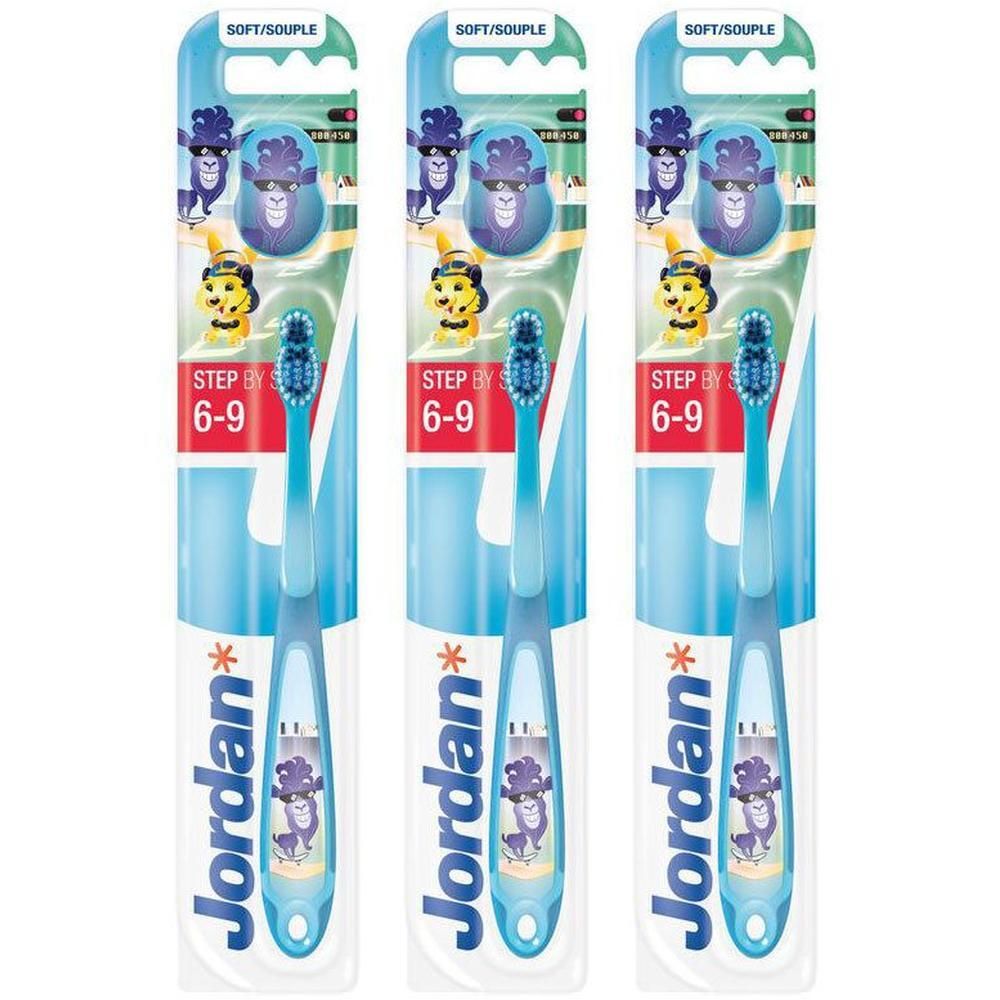 Jordan Tandenborstel Step by Step 6-9 jaar, 3-pack, blauw.