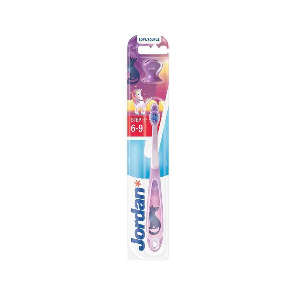 Brosse à dents Jordan violette pour enfants 6-9 ans, motif chat.