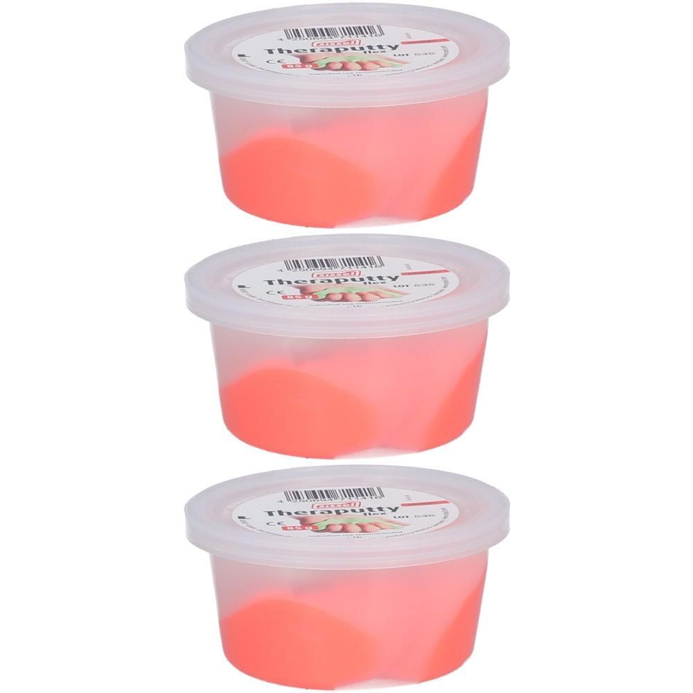 Drie bakjes met koraalkleurige therapie-klei.